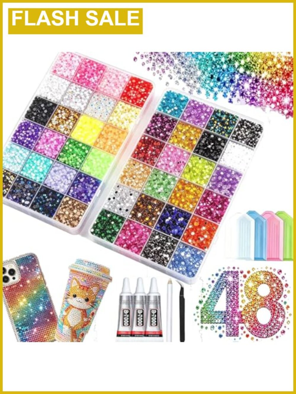 48-Color Flatback Rhinestone Bedazzling Kit with Tools & Glue
